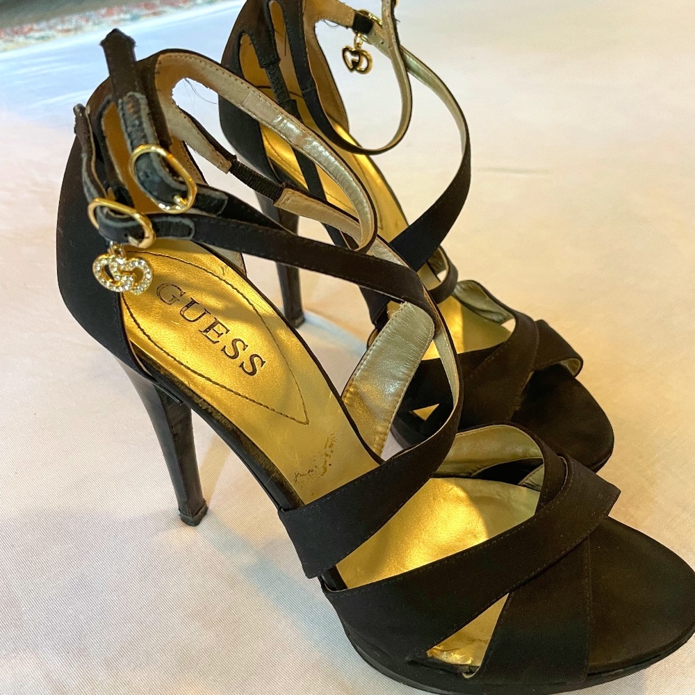 Guess black strappy heels. Size 6.5.